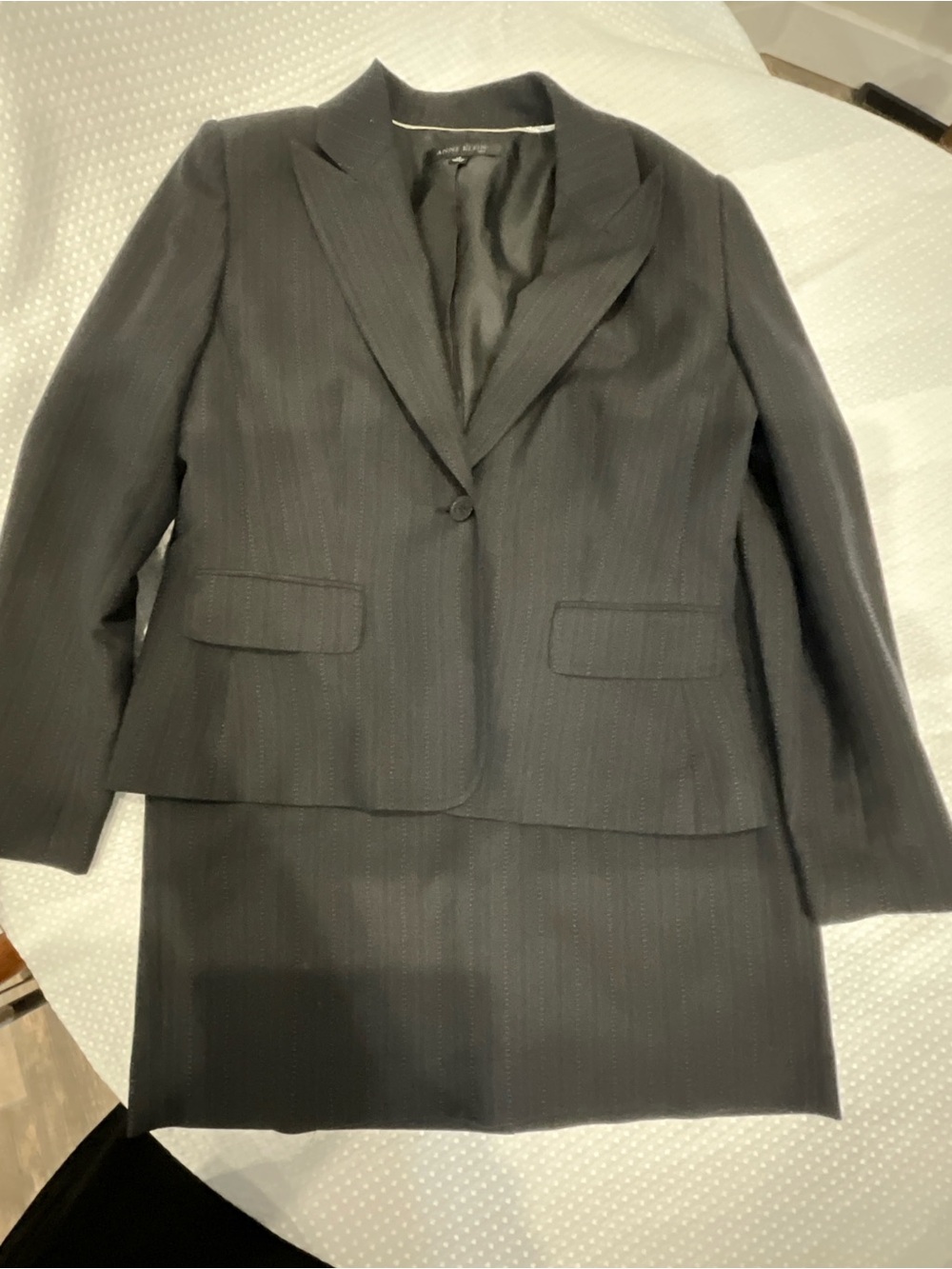 Anne Klein Black Pinstripe Single-Button Blazer and skirt Suit